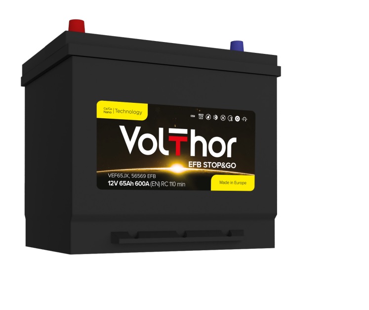 Акумулятор легковий VOLTHOR 6СТ-65(0) (600А) JIS EFB STOP&GO 12B, 65Ah, 600A, плюс зправа (R+) EFB 230X173X220 мм